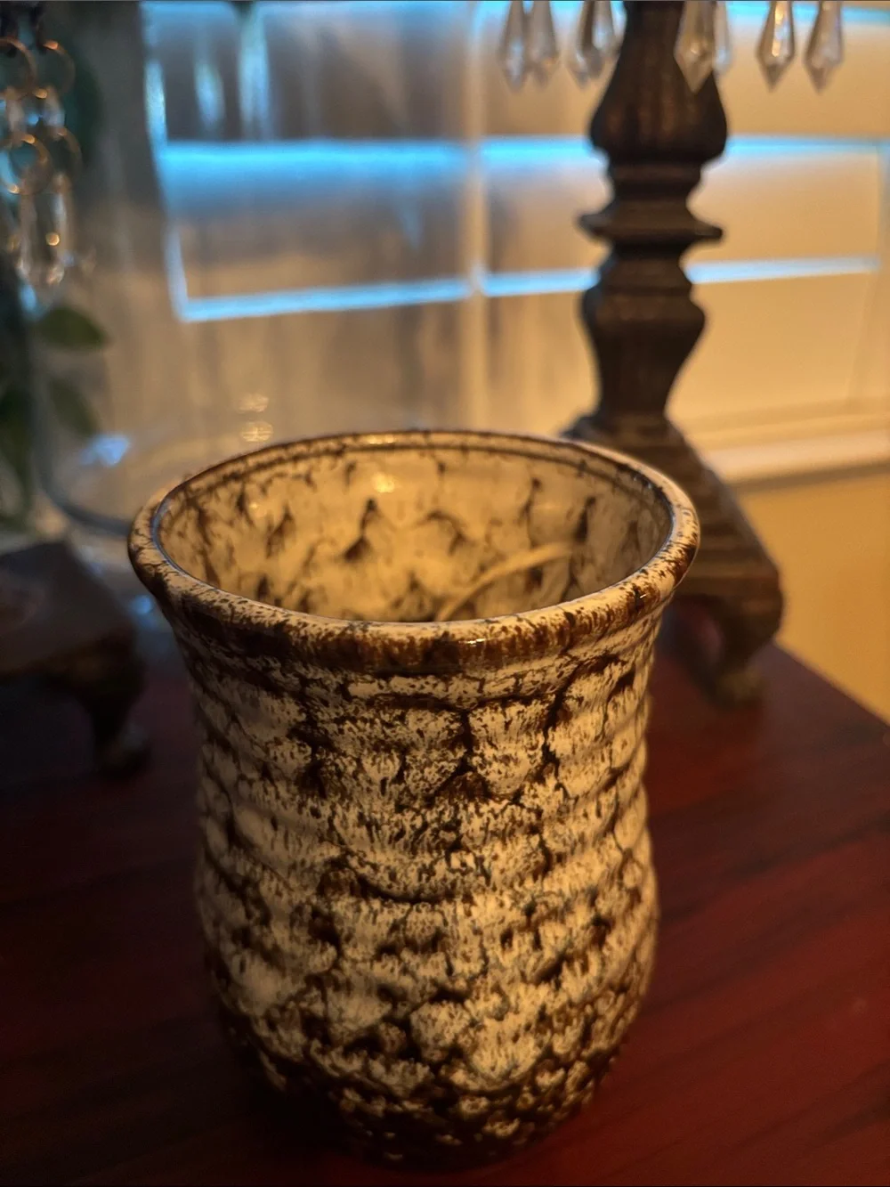 Rustic Ceramic 20 oz Coffee Mug in Cream and Brown - Handmade